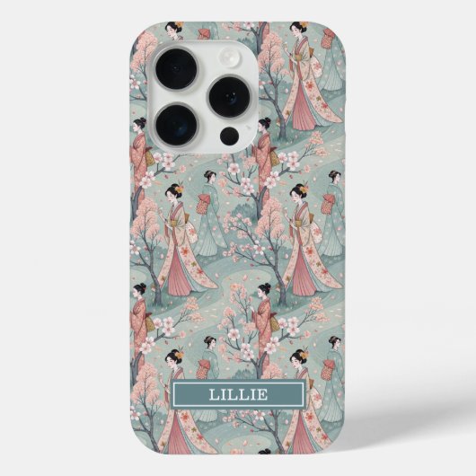 Japanse Sakura Geisha Patroon Monogram Case-Mate iPhone Case (Achterkant)