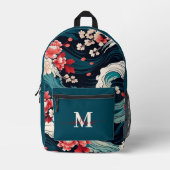 Japanse Sakura-golven Aangepaste Monogramnaam Bedrukte Rugzak (Voorkant)
