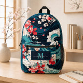 Japanse Sakura Golven Navy Monogram Naam Rugzak