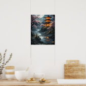 Japanse Sakura in het maanlicht Poster (Keuken)