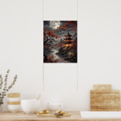 Japanse Sakura in het maanlicht Poster (Keuken)