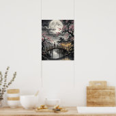 Japanse Sakura in het maanlicht Poster (Keuken)