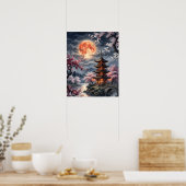 Japanse Sakura in het maanlicht Poster (Keuken)