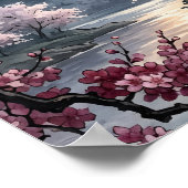 Japanse Sakura in het maanlicht Poster (Hoek)