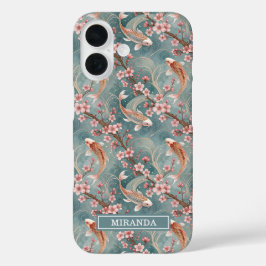 Japanse Sakura Koi Vis Patroon Monogram iPhone 16 Hoesje