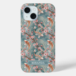 Japanse Sakura Koi Vis Patroon Monogram iPhone 15 Case