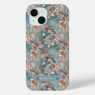 Japanse Sakura Koi Vis Patroon Monogram iPhone 15 Case