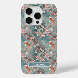 Japanse Sakura Koi Vis Patroon Monogram iPhone 15 Pro Case