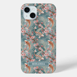 Japanse Sakura Koi Vis Patroon Monogram iPhone 15 Mini Hoesje