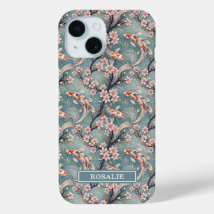 Japanse Sakura Koi Vis Print Monogram iPhone 15 Case