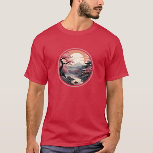 Japanse Sakura landschap Ukiyo-e stijl T-shirt (Voorkant)