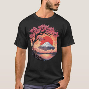Japanse Sakura Mount Fuji Landschap Vintage T-shirt