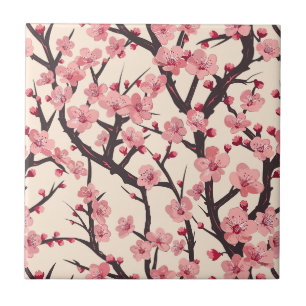 Japanse Sakura Roze Bloesem Donkere Tak Crème Tegeltje