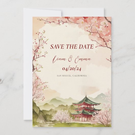 Japanse Sakura Traditionele Save The Date Kaart (Voorkant)
