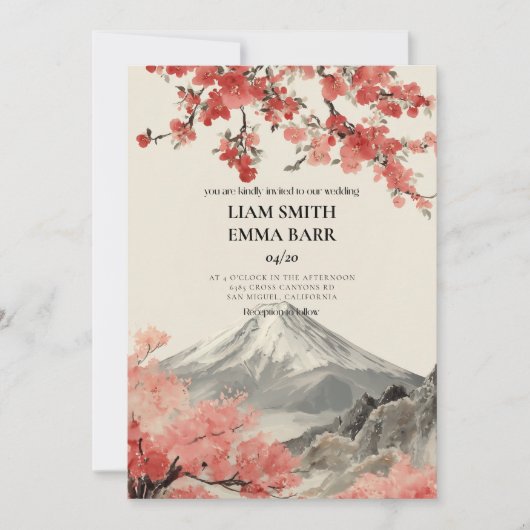 Japanse Sakura Trouwkaart Uitnodiging (Voorkant)