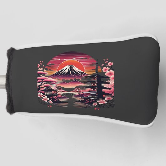 Japanse Sakura Tuin Mount Fuji Kersenbloesem Golfheadcover (Voorkant)