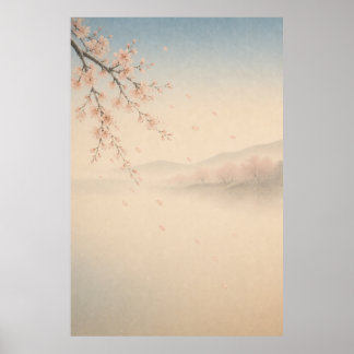 Japanse Sakura-waterval Japandi-muurkunstposter Poster
