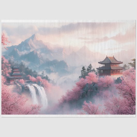Japanse Sakurabloesems en Tempels Tissuepapier (Voorkant)