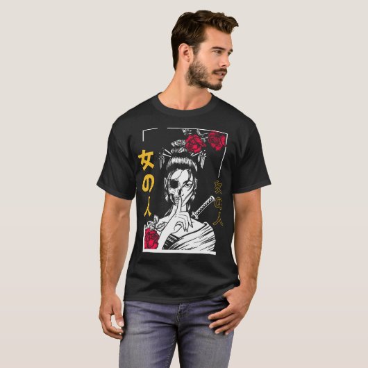 Japanse Samoerai Bloemenstrijder Geisha Vrouw Toky T-shirt (Voorkant volledig)