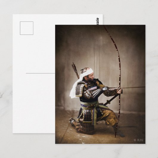 Japanse samoerai in pantser met boog briefkaart (Voorkant / Achterkant)