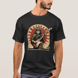 Japanse Samoerai Kat Speelt Elektrische Gitaar Ret T-shirt