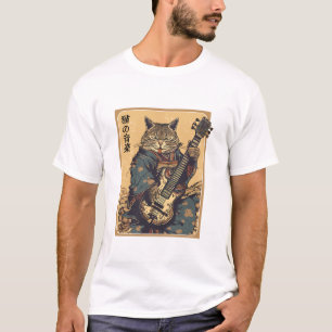 Japanse samoerai kat spelen de elektrische gitaar  t-shirt