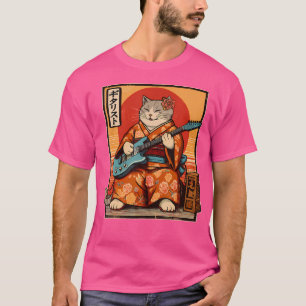 Japanse samoerai kat spelen de elektrische gitaar t-shirt