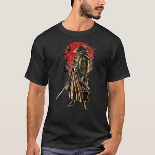 Japanse samoerai krijger Bushido Swordsman Retro V T-shirt (Voorkant)