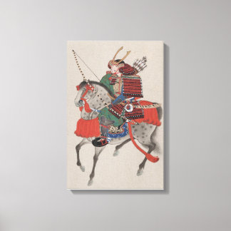 Japanse samoerai krijger op paard Print Canvas Kun