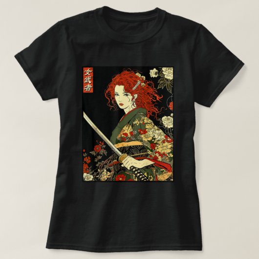 Japanse samoerai kunst Ierse vrouw met Katana zwaa T-shirt (Design voorkant)