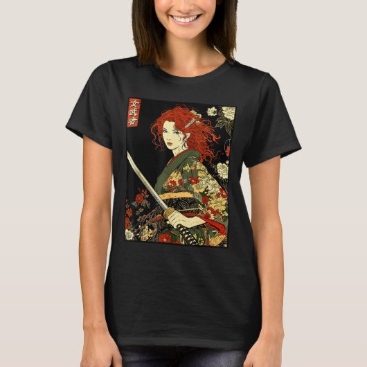 Japanse samoerai kunst Ierse vrouw met Katana zwaa T-shirt (Voorkant)