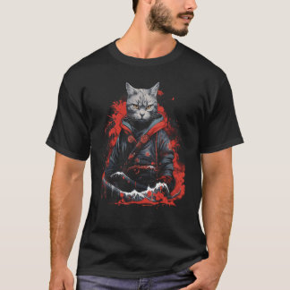 Japanse Samoerai Ninja Kat Japanse Kunst Graphic D T-shirt