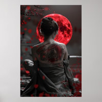 Japanse samoerai-vrouw met tatoeage onder volle ma