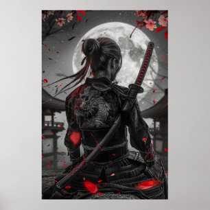 Japanse samoerai-vrouw met tatoeage onder volle ma poster