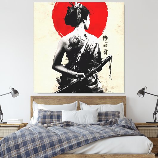 Japanse Samurai Abstract Verretched Canvas afdrukk (Insitu (Slaapkamer))