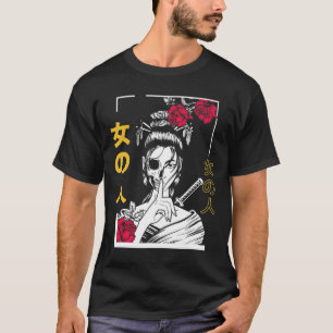 Japanse Samurai Bloemenkrijger Geisha Vrouw Tokio T-shirt
