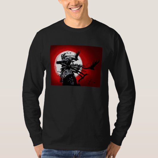 Japanse Samurai Bushido Krijger Maan Met Kraaien T-shirt (Voorkant)