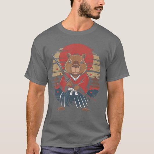 Japanse Samurai Capybara grappig T-shirt (Voorkant)
