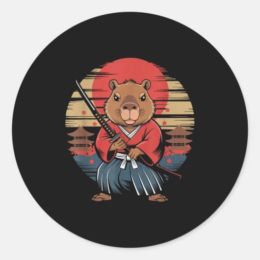 Japanse Samurai Capybara Ronde Sticker (Voorkant)