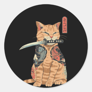 Japanse Samurai Cat Classic Round Sticker