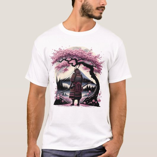 Japanse Samurai Cherry Blossom Fuji Mount T-shirt (Voorkant)