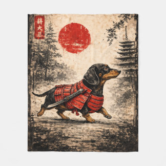 Japanse Samurai Dachshund Hond Vintage Inkt Kunst Fleece Deken
