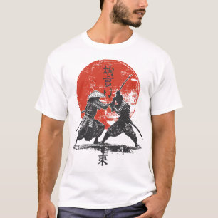 Japanse Samurai Duel Art   Warrior Battle Print   T-shirt