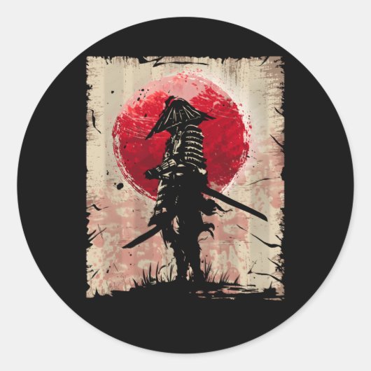 Japanse Samurai Fighter Ronde Sticker (Voorkant)