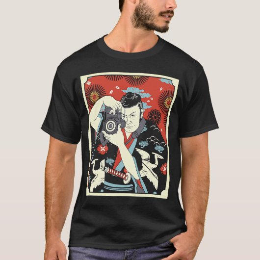 Japanse Samurai Fotograaf Warrior Camera Katan T-shirt (Voorkant)