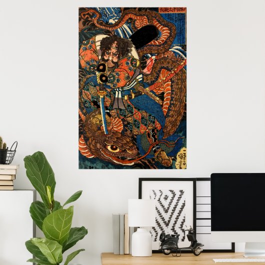 Japanse Samurai-gevechtspython Poster (Thuiskantoor)
