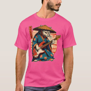 Japanse Samurai Kat die op de Basgitaar Speelt T-shirt