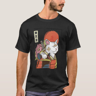Japanse Samurai Kat Japan Esthetisch Zon Vlag Japa T-shirt