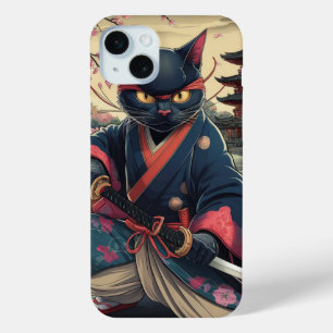 Japanse Samurai Kat Kimono Katana  iPhone 15 Mini Hoesje