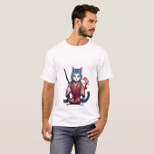 Japanse Samurai Kat Ninja Krijger T-Shirt (Voorkant volledig)